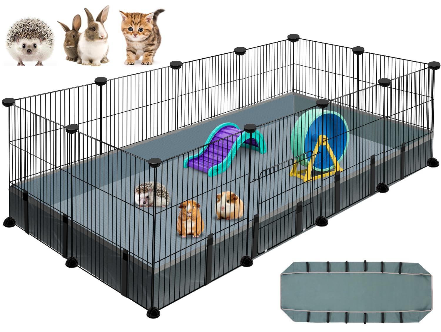 VISCOO 12 Panels Small Animal Playpen,Pet Playpen with Waterproof Mat,C&C Cage for Guinea Pigs,Puppy Play Pen,Bunny Playpen,Indoor Outdoor Portable Metal Wire Yard Fence-image-11