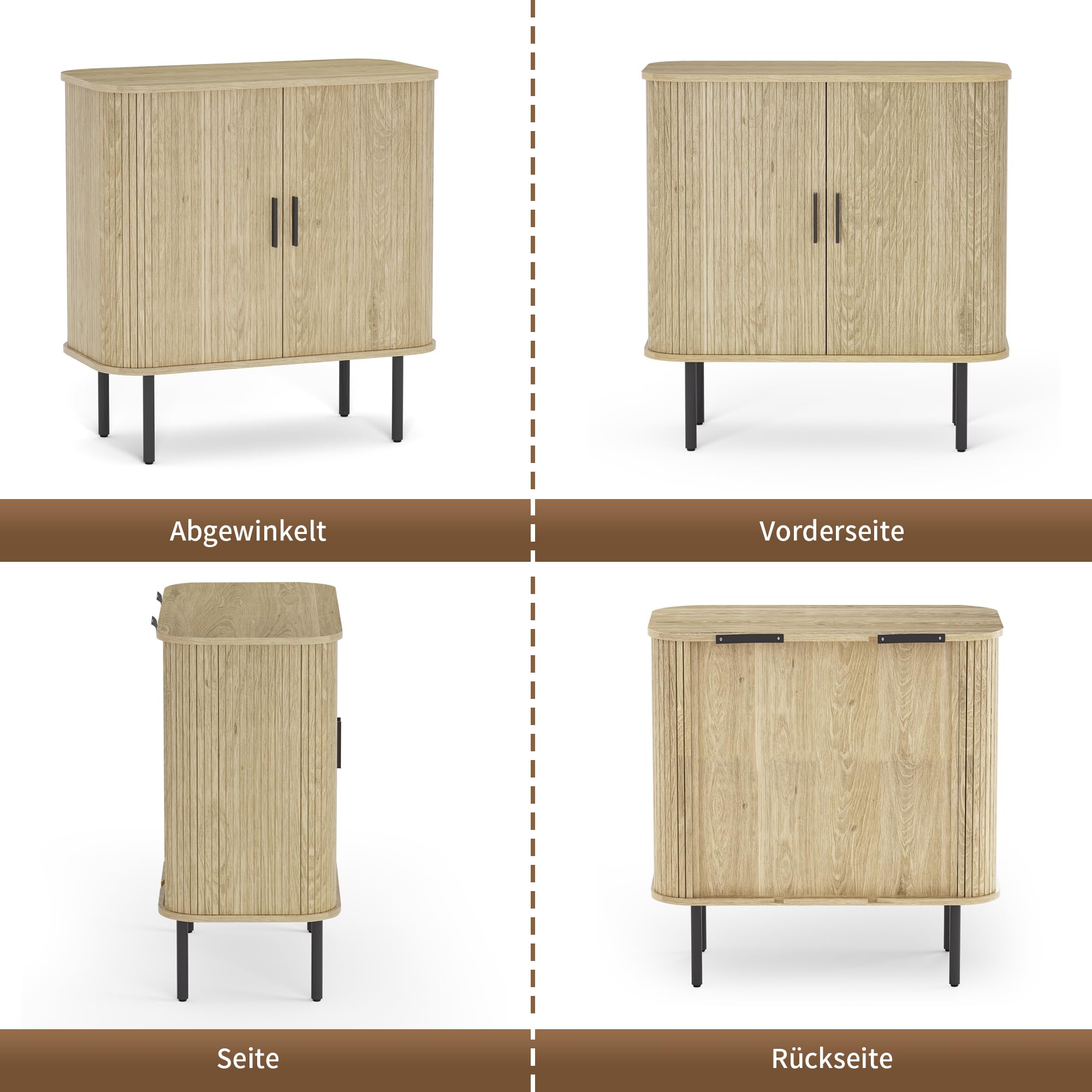 BonVache Aufbewahrungsschrank Buffet für das Wohnzimmer, Küchenschrank mit Tambour-Schiebetür, Aufbewahrungseinheit für modernes Esszimmer zu Hause, Natur