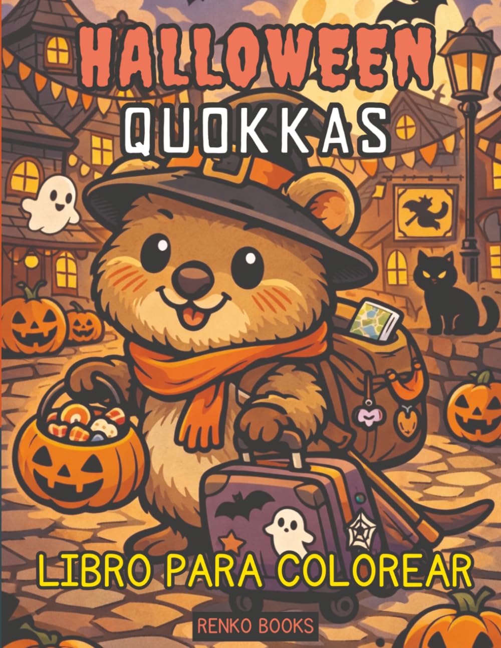 Libro para colorear de quokkas de Halloween: Adorables quokkas con disfraces espeluznantes, calabazas, fantasmas, murciélagos, escenas de “truco o ... años, de 8 a 12 años, adolescentes y adultos.