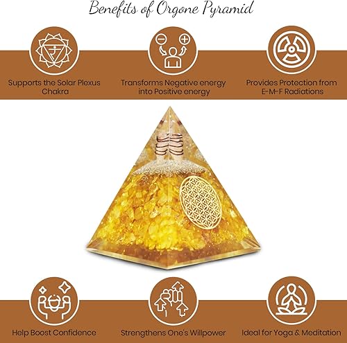 Miniatura 5 de Pirámide de orgonita citrina, pirámide de cristal curativo de orgón, pirámide de cristal de orgón para meditación, motivación, positividad, hecha a