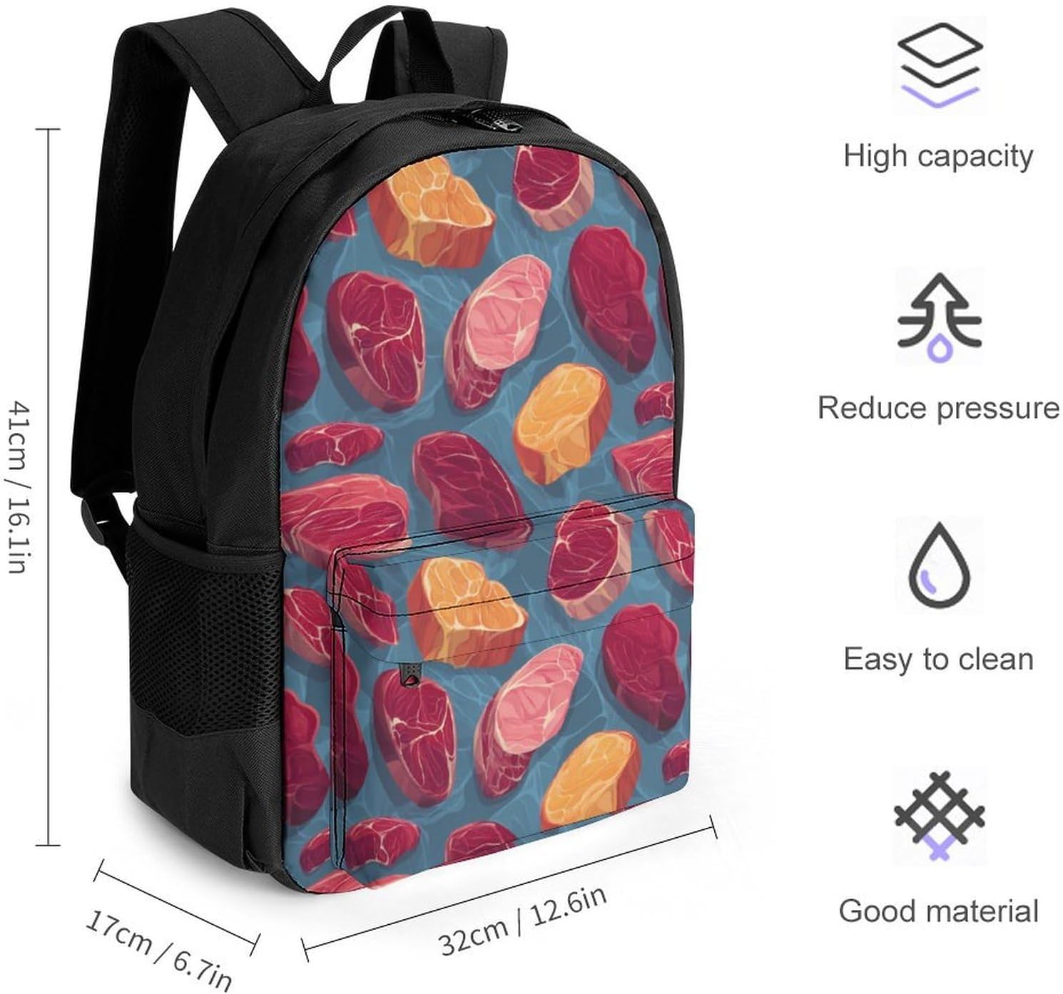 Meat Slices Funny Backpack Lightweight Printed Daypacks image 2