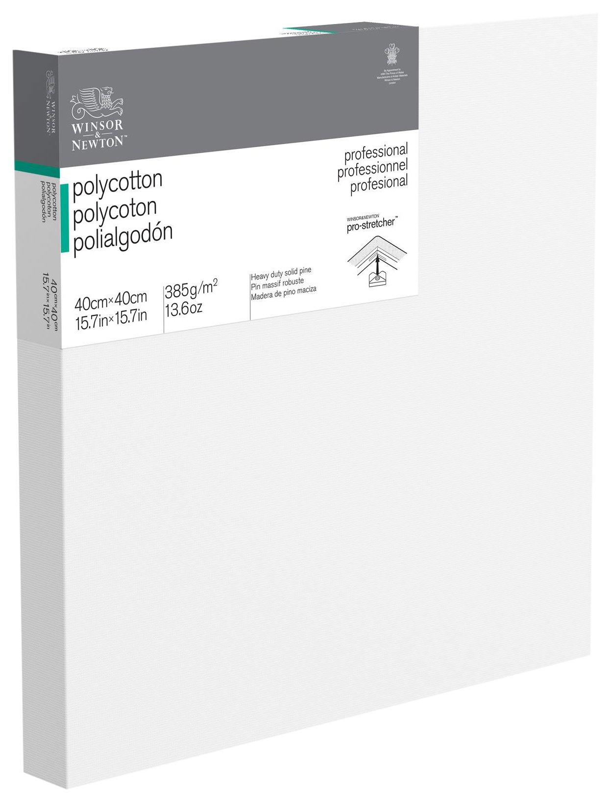 Winsor & Newton 6206054 Professional Stretcher Frame Deep Edge Cotton Blend 385 g/m² Triple Primed Medium Grain Ideal for Oil Paints and Acrylic Paints 40 x 40 cm