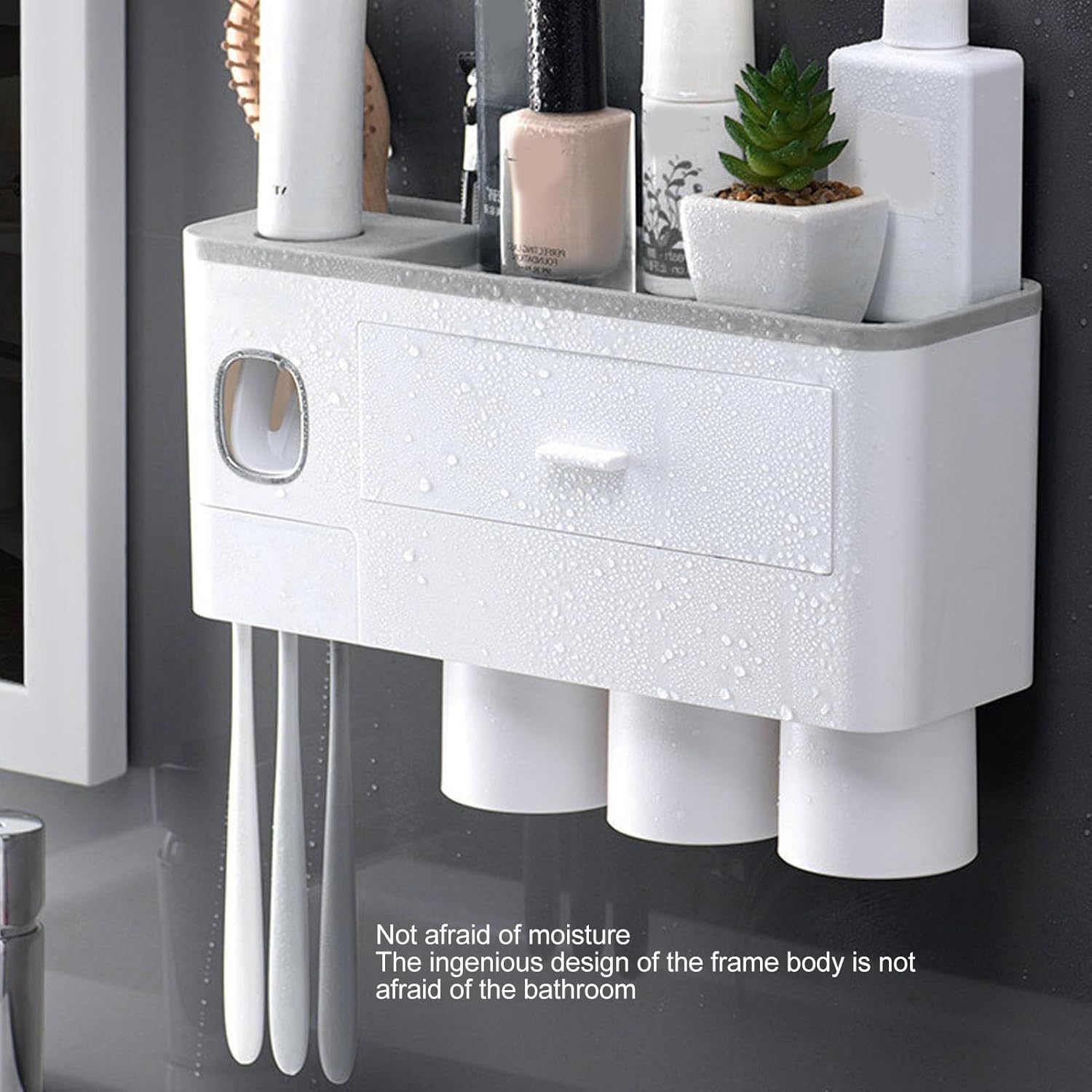 Hanging Magnetic Toothbrush Holder Set, Wall Mounted Toothbrush Organizer with Toothpaste Dispenser Squeezer, Toiletry Drawer Holder for Bathroom Adults Kids