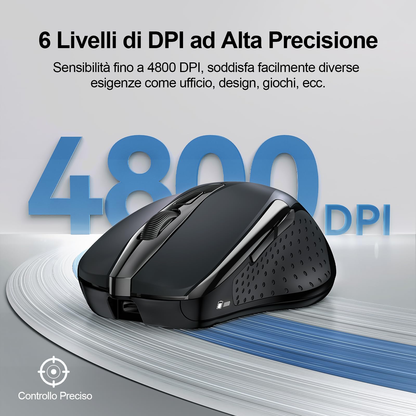 TECKNET Mouse Wireless Ricaricabile, Silenzioso Mouse Senza Fili, Riduzione Rumore Fino a 90%, 4800 DPI, 6 Pulsanti Mouse Ergonomico, 2.4G Mouse USB Compatibile con PC Portatile, Mac, Laptop