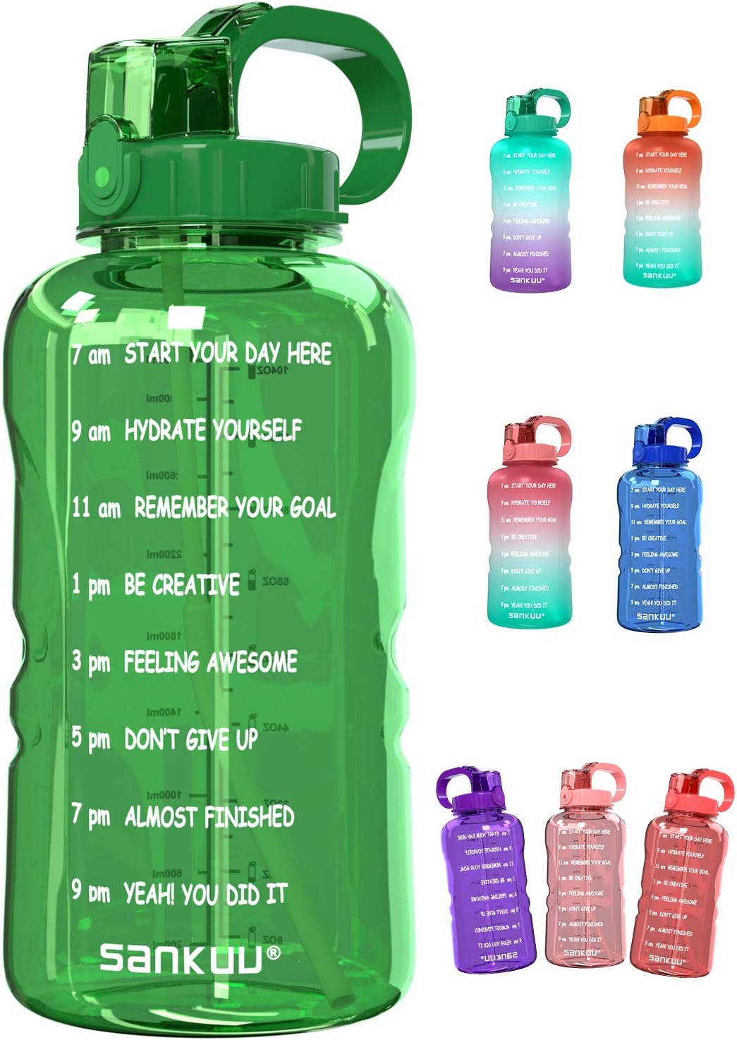 SANKUU Large 1 Gallon/128oz (When Full) Gallon Water Bottle Motivational with Time Marker & Straw, Leakproof Water Jug Ensure You Drink Daily Water Throughout The Fitness Day