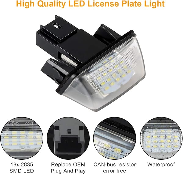 Luces LED Matrícula para 206 207 407 406 306 307 308 5008, Luz Matrícula para Citro-en C3 PICASSO C4 C5 BERLINGO B9 M49 M59 SAXO XSARA, LED Matrícula 2 Piezas Canbus - 4