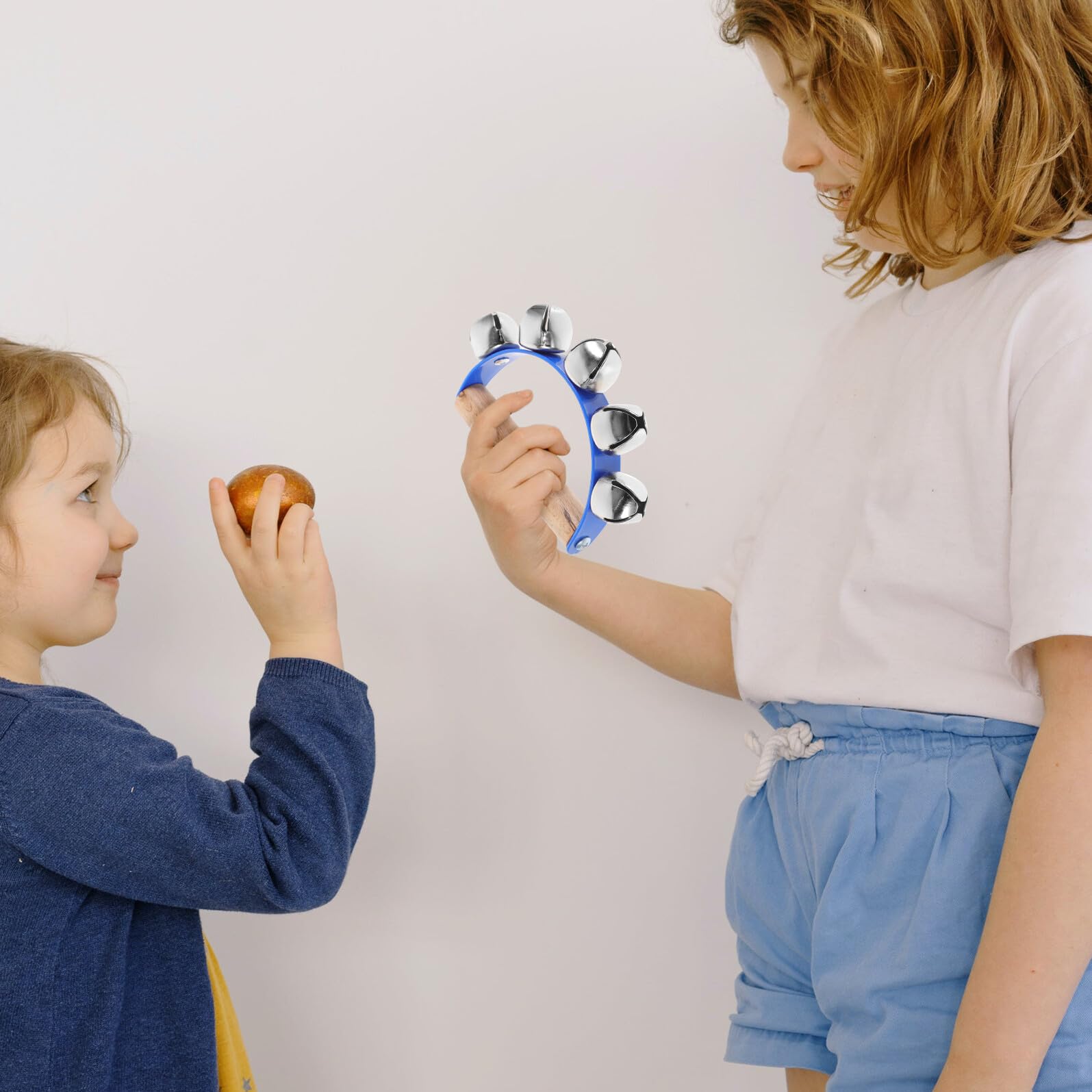 Panderetas Portátiles Semicirculares 6 Piezas Azul para Principiantes | Plástico Madera Metal, Fácil de Aprender, para Jardines Infantiles y Otros Entornos