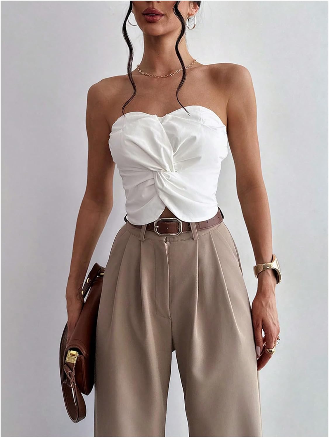 GORGLITTER Women's Strapless Tube Top Open Back Sleeveless Smocked Twist Bandeau Top Going Out Summer Crop Tops 2025 - Image 6