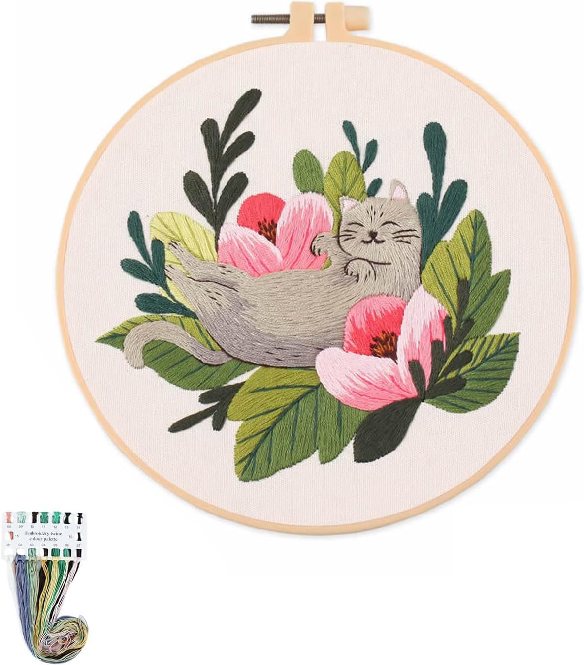 artcici Embroidery Kits Cute Cat Flower Patterns for Beginners Adults, Full Range Embroidery Starter Kits Cross Stitch Needlework Supplies (Flower)