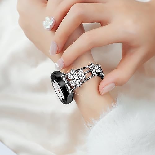 Miniatura 5 de Compatible con Samsung Galaxy Watch 4 de 0.787 in de 1.575 pulgadas, 1.732 pulgadas, correa de trébol de diamantes brillantes para mujer, bonita y