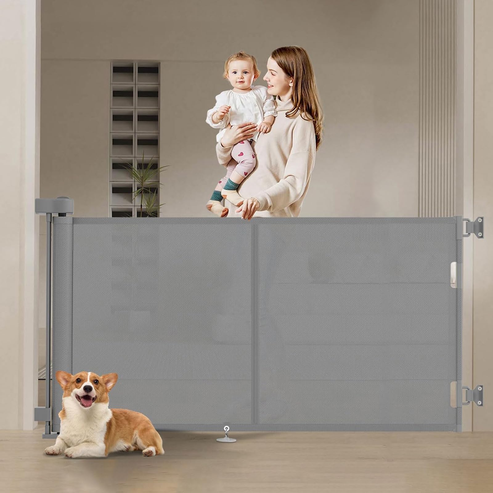 Treppenschutzgitter Einziehbares Babygitter für Treppen, Erweiterbar auf bis zu 200 cm breites Hundegitter für Treppen, Türen, Flure, drinnen und draußen