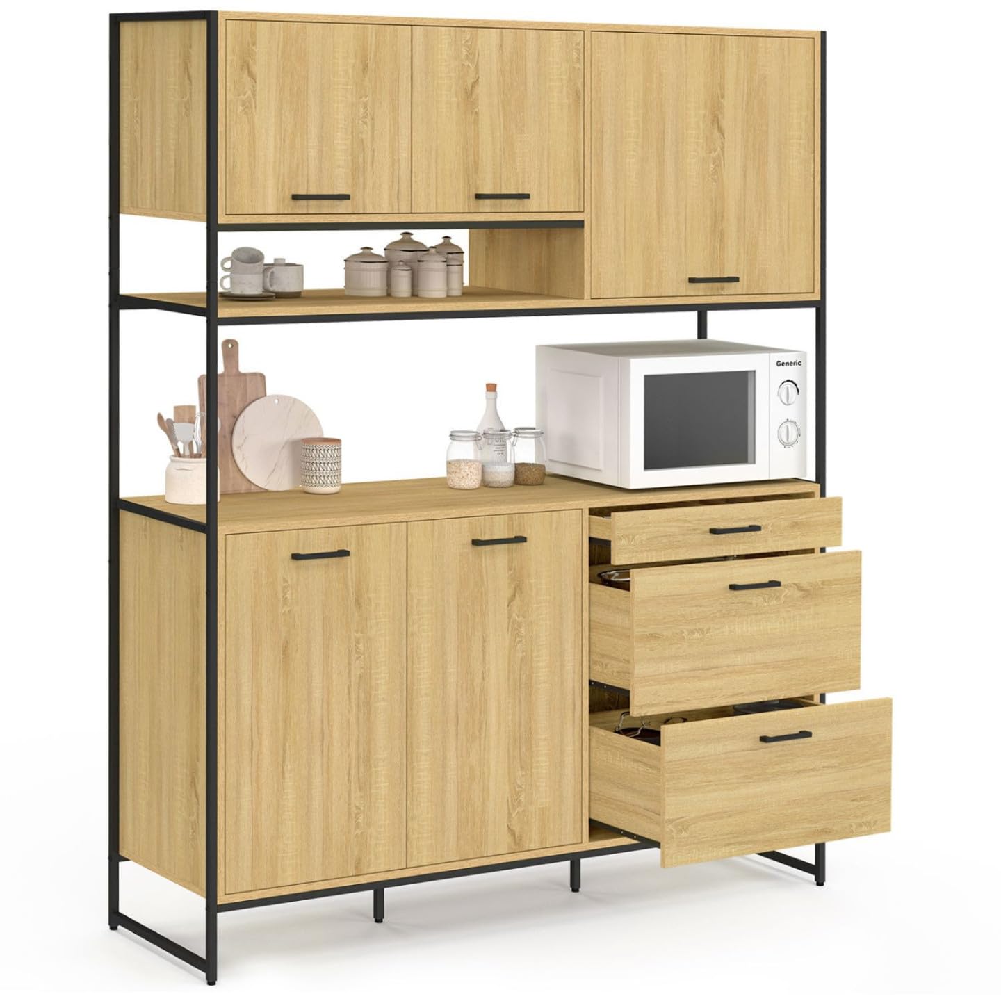 IDMarket - Küchenbuffet 140 cm Detroit 5 Türen + 3 Schubladen Industriedesign
