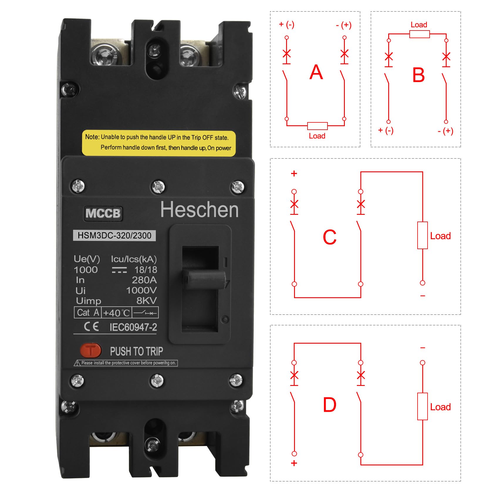 Heschen DC Molded Case Circuit Breaker MCCB, 2 Poles DC1000V, Photovoltaic Circuit Breaker - Image 4