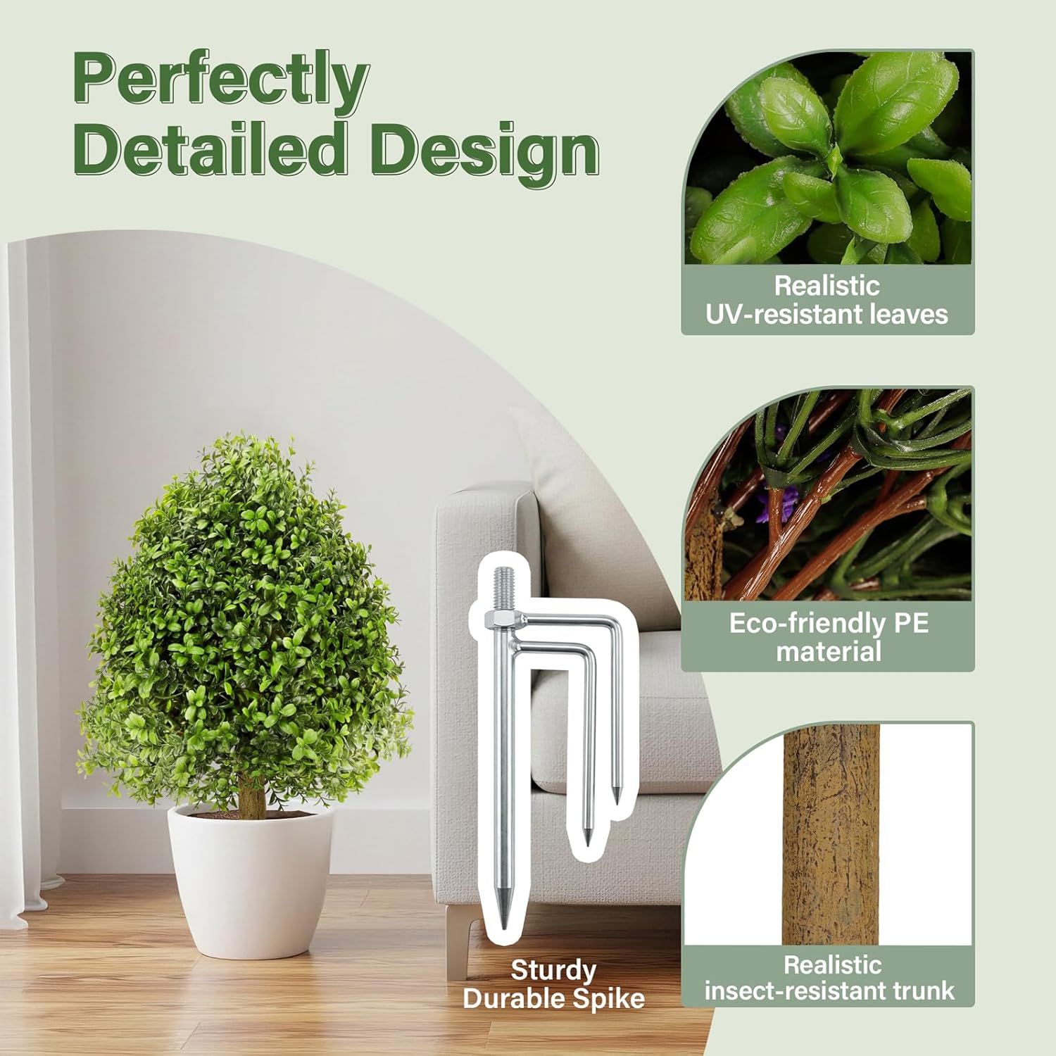 Set of 2 Artificial Boxwood Ball Topiary Bushes with Stakes,UV Resistant Fake Greenery Shrubs for Outdoor/Indoor Decor, Front Porch,Garden,Patio