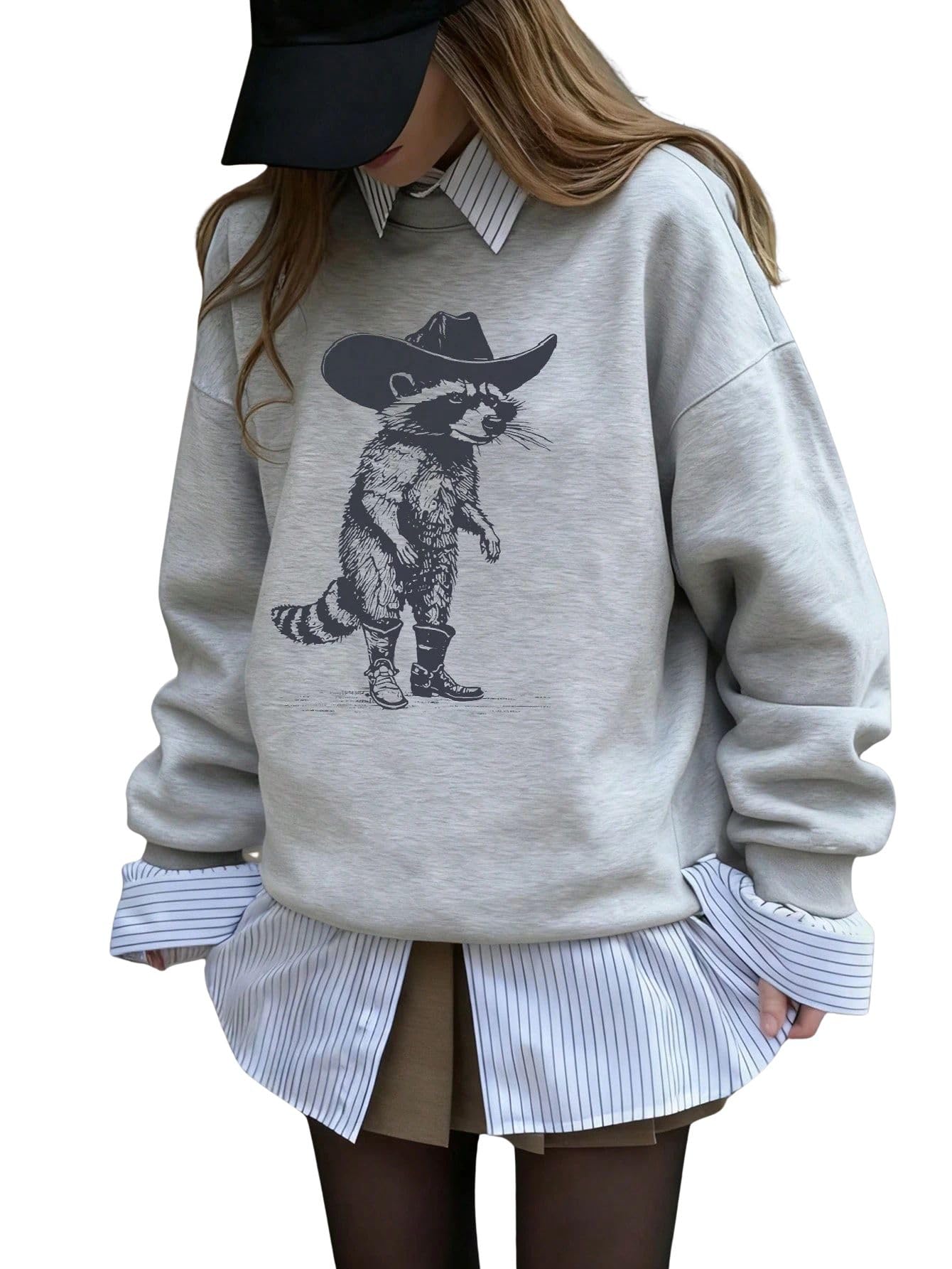 sxv style Winter New Simple Ins Style Raccoon Graphic Round Neck Casual Pullover Sweatshirt-picture-23