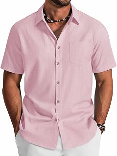 COOFANDY Men's Button Down Shirt Short Sleeve Cotton Casual Summer Shirts Textured Beach Vacation Shirts for Men