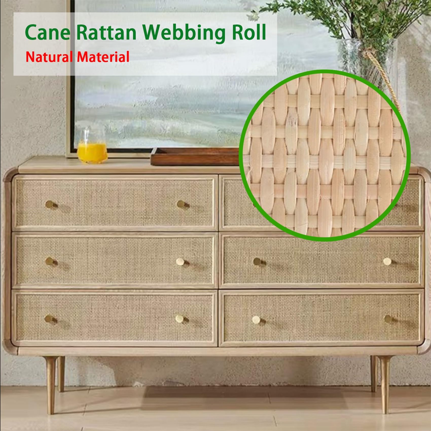 Rotolo di tessuto in rattan naturale da 50,8 cm, 20 x 394 cm, per mobili e sedie, materiale a rete intrecciata, decorazione per la casa fai da te, ecologica e durevole