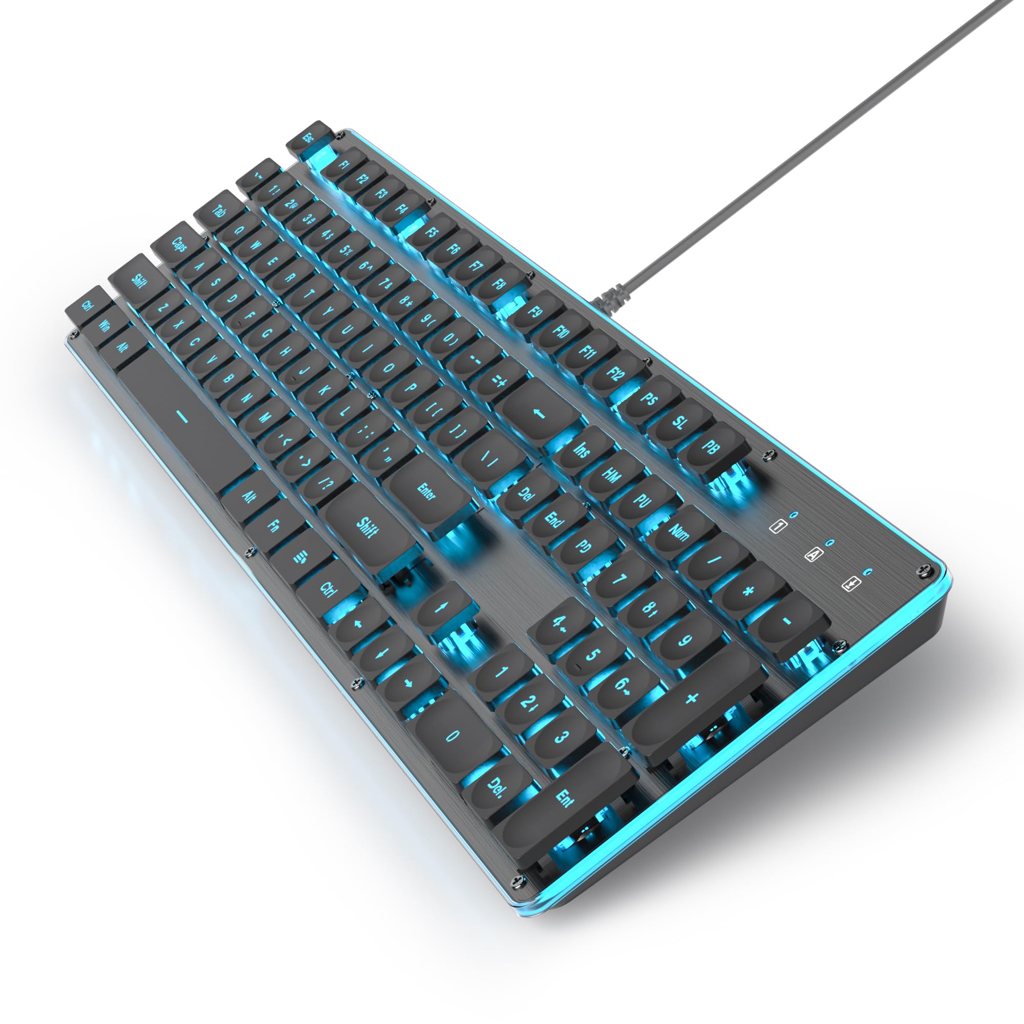 Tastiera per macchina da scrivere, 104 tasti, nera, quadrata, stile punk, tastiera da gaming, retroilluminata a LED, con cavo USB, adatta per PC/Win/Mac/laptop (G1000/Nera)
