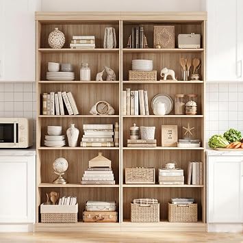 70.8" Tall Farmhouse Modular Kitchen Storage Cabinet, Six-Tier Adjustable Shelves for Kitchen Organization, Brown,2pcs