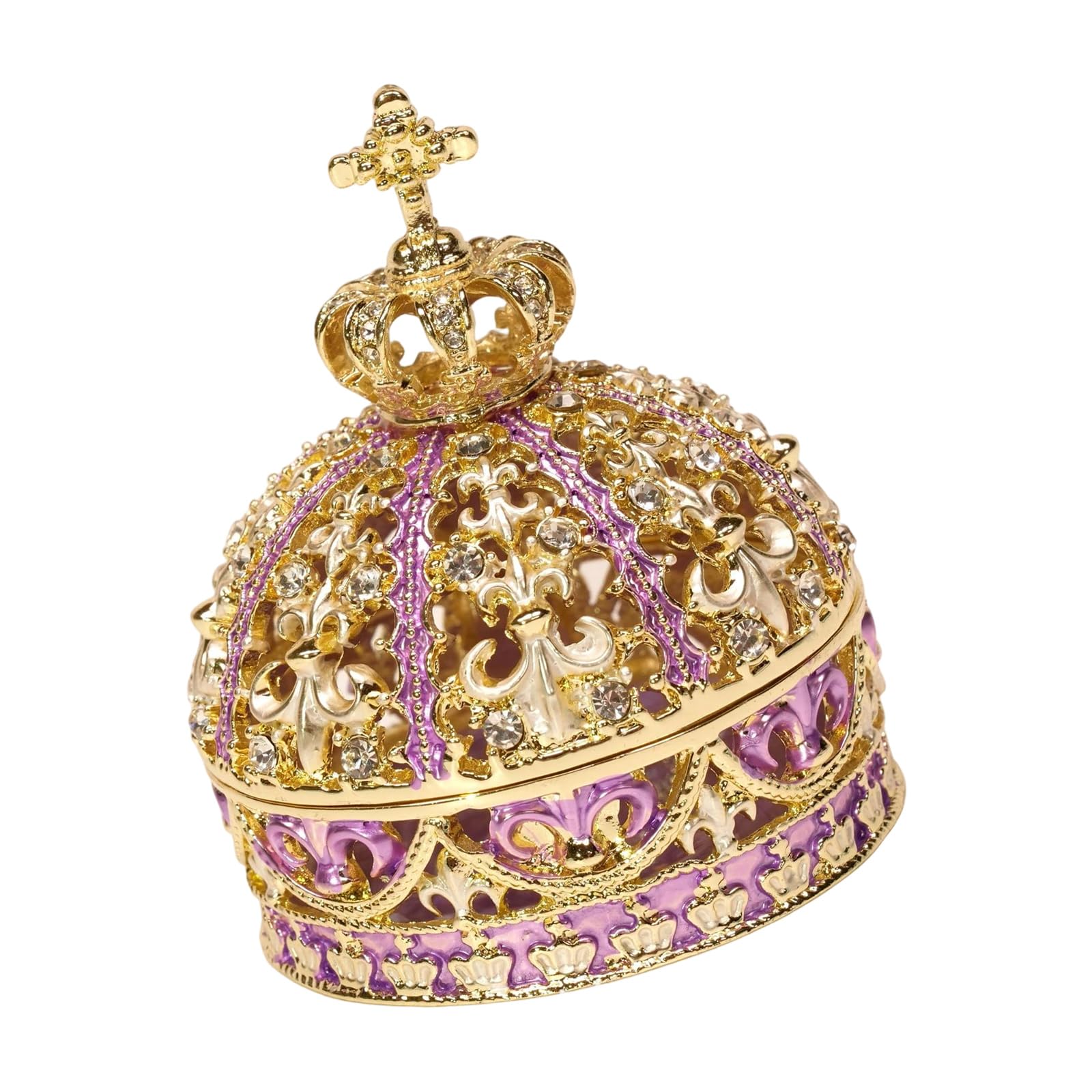 MCAOAL Crown Trinket Organizer Box, Lidded Metal Jewelry Storage with Color Finish for Dresser, Shelf and Vanity Accent Metal Jewelry with Color Detail for Vanity