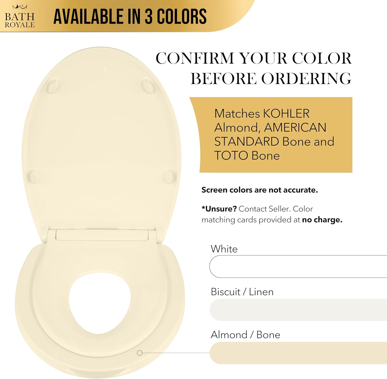 BATH ROYALE Potty Training Seat - Soft Close, Kingsport BR721-02, Elongated Almond/Bone, Adult/Child