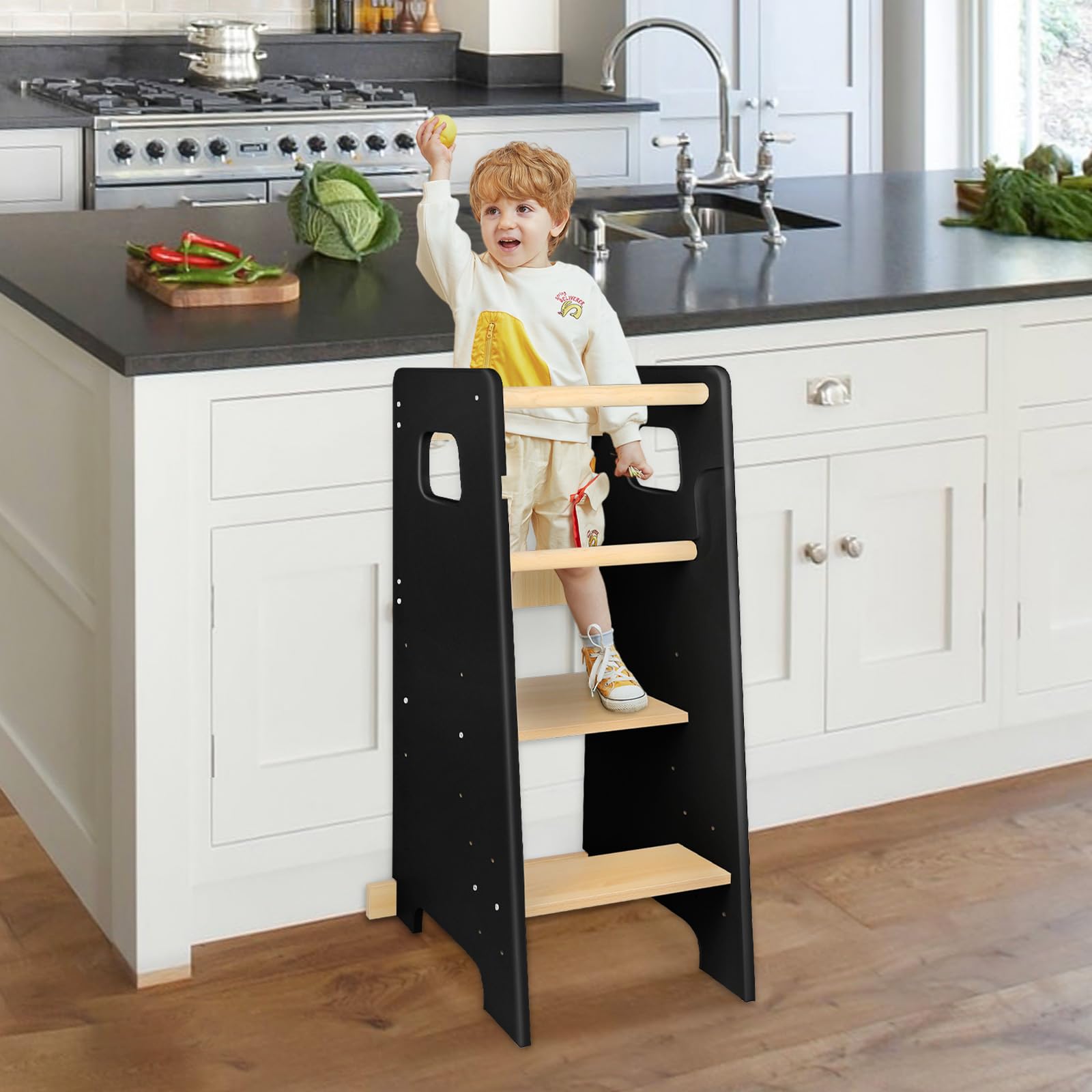 Torre di apprendimento per bambini, Montessori Tour di osservazione pieghevole, piedi antiribaltamento Torre di apprendimento Montessori, Tour di osservazione, a partire da 18 mesi.D,90 x 42 x 40 cm