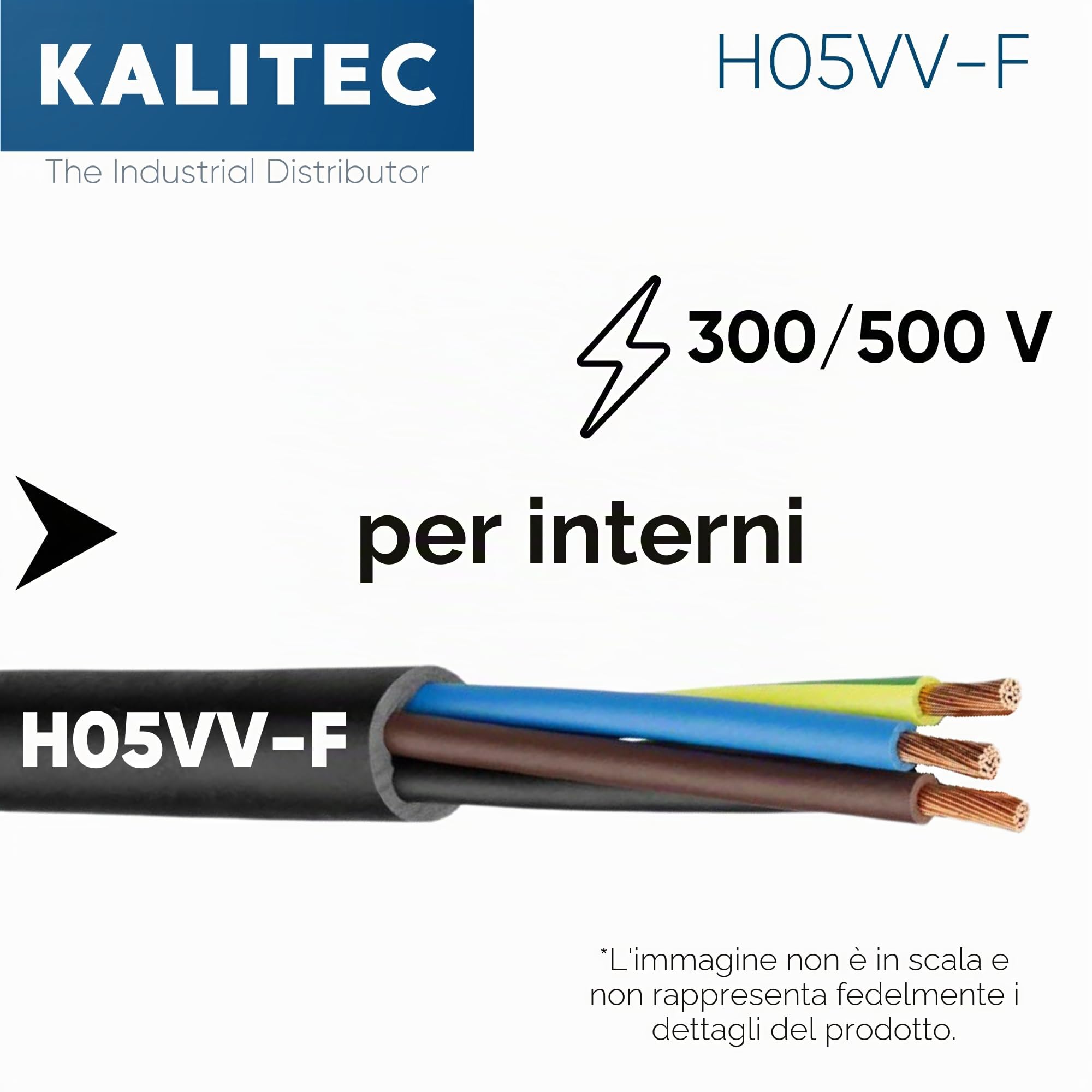 Kalitec H05VV-F - Cavo Elettrico 10 m, 3G2,5 mm², Nero, Filo PVC per | Tubo flessibile per lampade ed elettrodomestici, conduttore di protezione, tensione 300/500 V, isolamento robusto in PVC