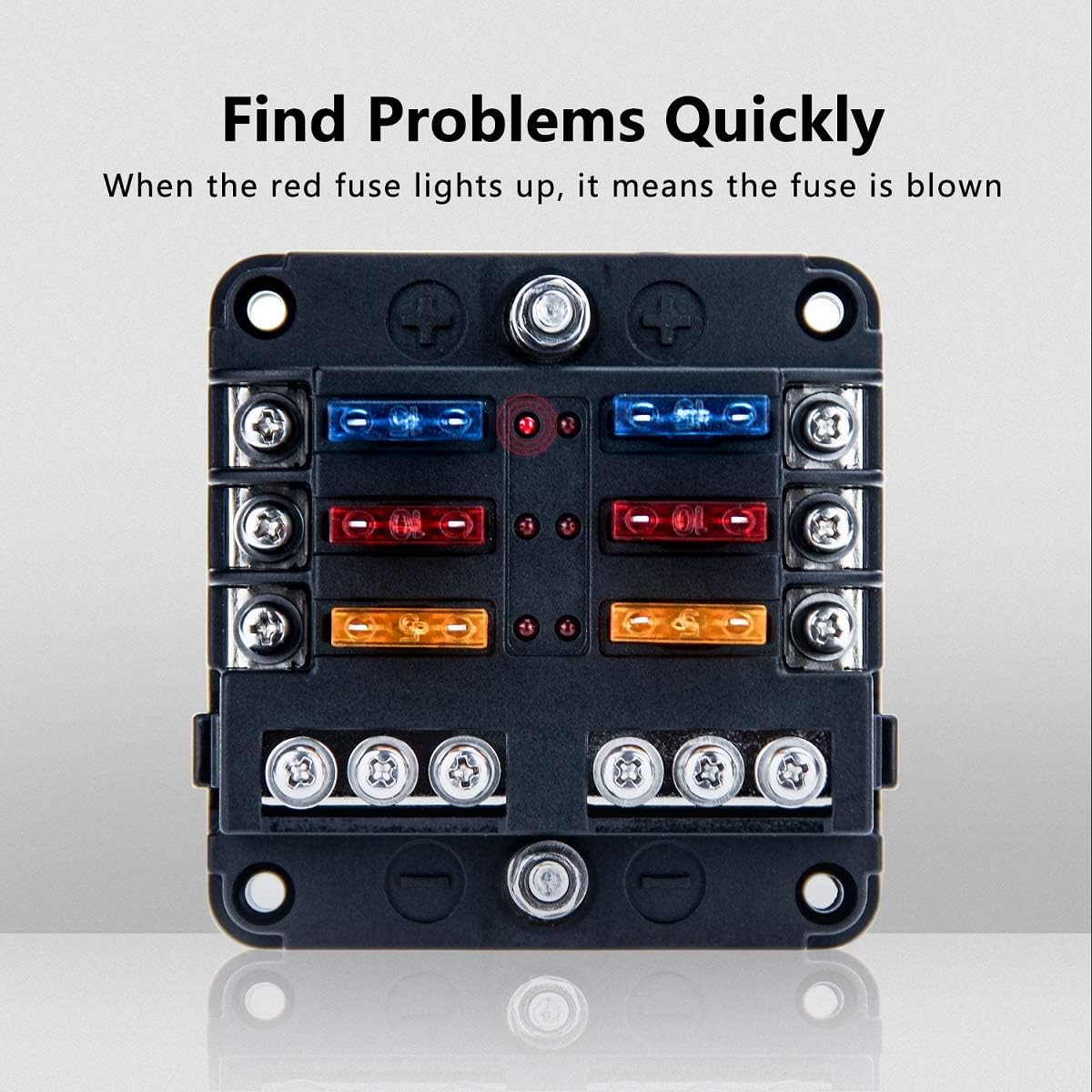 Ancable 6-Way Boat Fuse Block with Ground, 6 Circuits ATC/ATO 12 Volt Fuse Junction Block with 24 Pcs Fuses Included, LED Light Indication & Damp-Proof Cover for Automotive Car, Boat, RV, Truck : Automotive