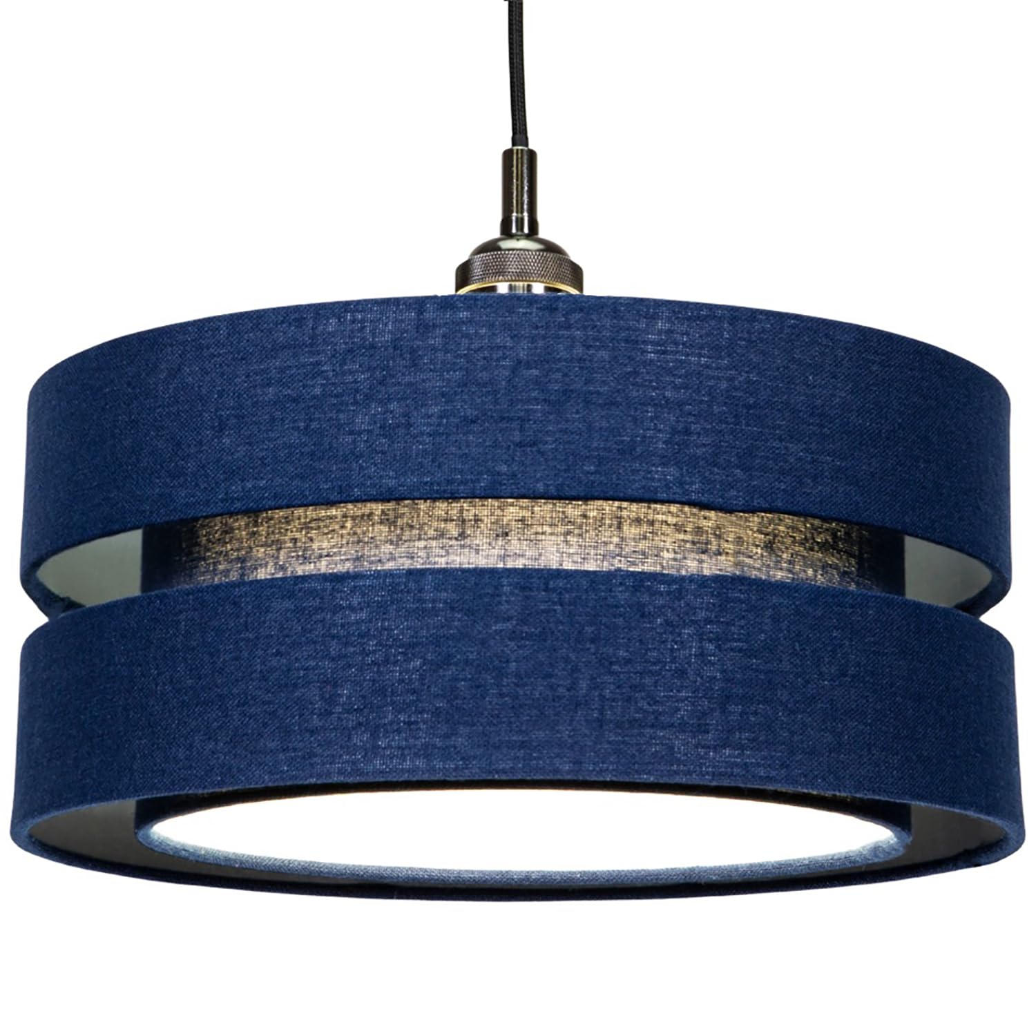 Contemporary Quality Midnight Blue Linen Fabric Triple Tier Ceiling Pendant Lamp Shade | 60w Maximum | Designer Style | 35cm Diameter by Happy Homewares