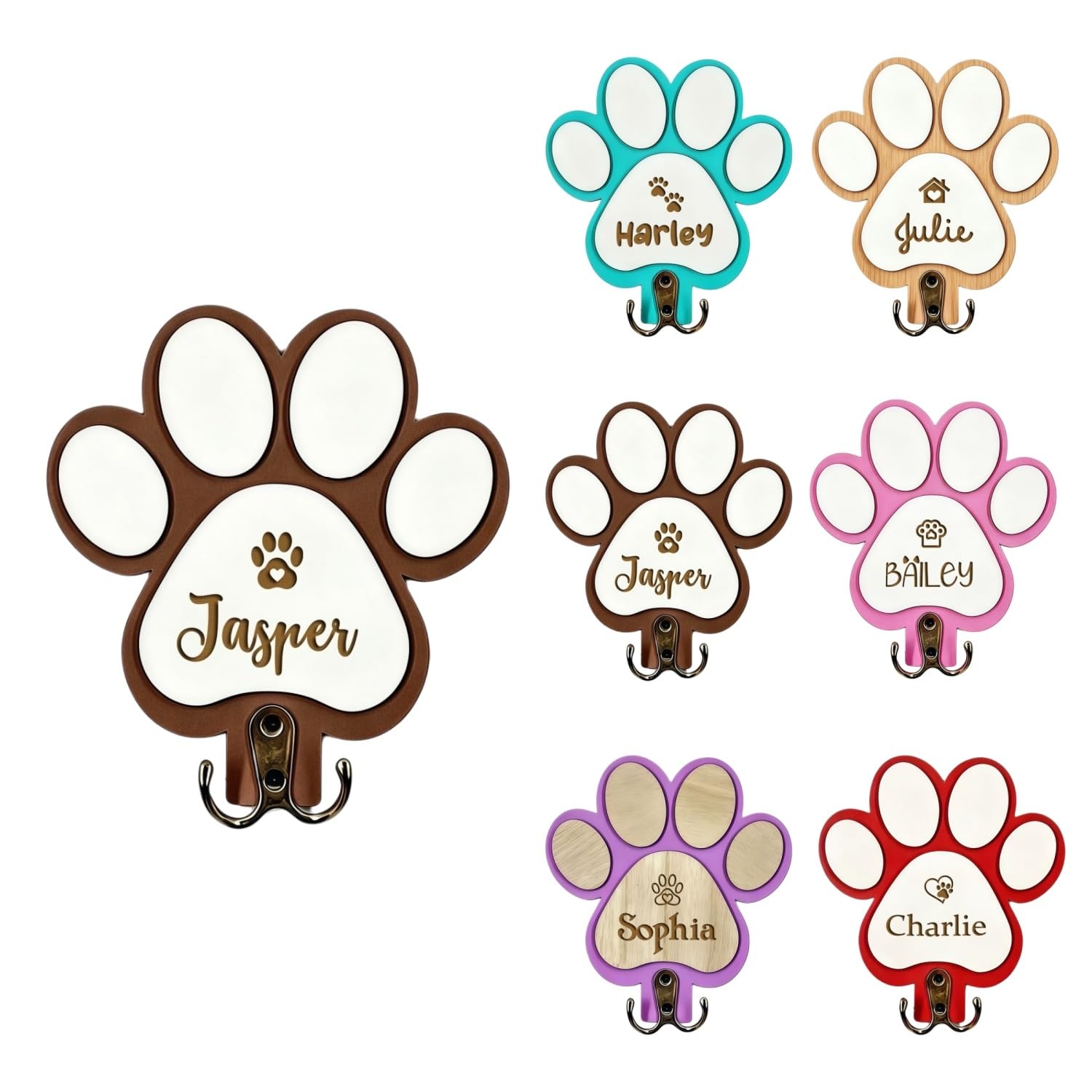 BFBZYME ﻿Custom Dog Leash Holder with Name, Personalized Wooden Key Rack and Pet Collar Hanger for Wall, Rustic Farmhouse Entryway Organizer, Dog Lover Gift(Coffee)