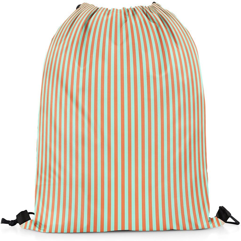 Castle Fairy Vertical Striped Drawstring Backpack Orange Green Sackpack for Gym Sports,Abstract Geometric Stripes Water Resistant String Bag,Farmhouse,13"X16"