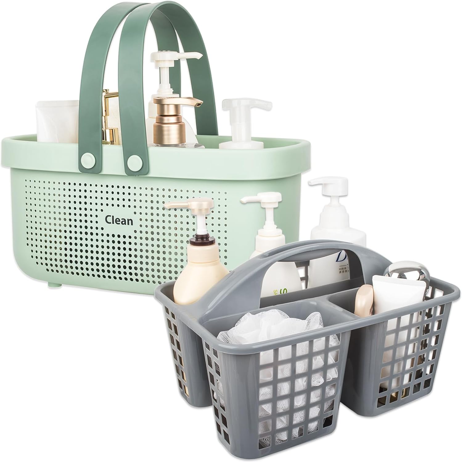 JiatuA Portable Shower Caddy Basket Cleaning Supplies Organizer with Handle Plastic Tote Storage Tool Bin for Bathroom Kitchen Bedroom College Dorm, Under Sink, Garden, Green & Grey