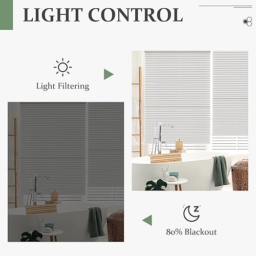 Miniatura 5 de Persianas celulares sin cordón, con filtro de luz, persianas celulares plisadas de poliéster para ventanas, hogar, dormitorio, oficina, 23 pulgadas