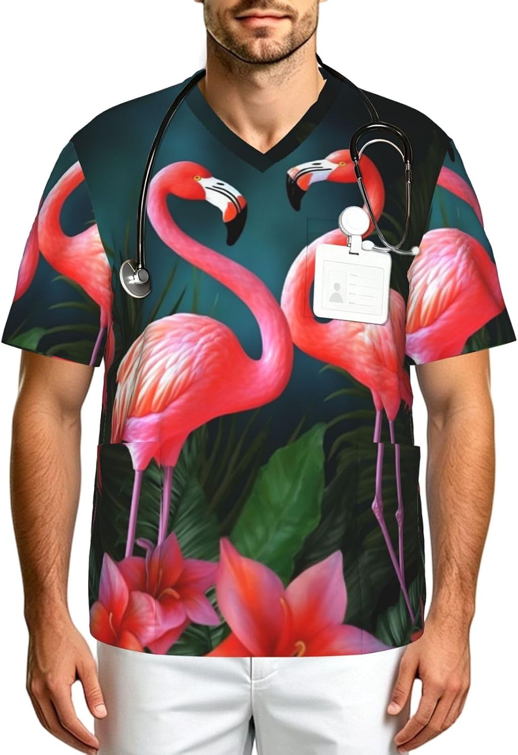 Professional Scrub Tops for Men, Classic V-Neck Workwear with 3 Pockets