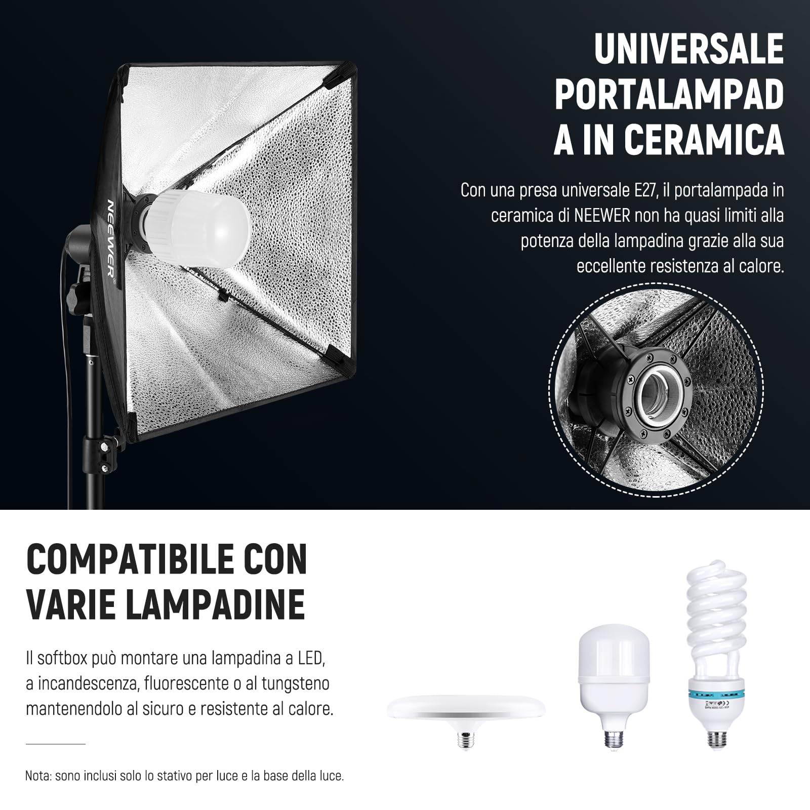 NEEWER Kit di Illuminazione Softbox 40x40cm con Lampadina LED 35W Presa E27 (Spina EU) Certificato CE&UKCA 5700K CRI93+, Cavalletto 180cm per Fotografia Illuminazione Registrazione Video TikTok, SF40