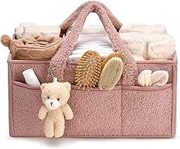 Sinlay Panier Rangement BéBé, sac a couches bebe, Portable Panier De Rangement Bebe, Compartiment Amovible, Parfait Pour Les Essentiels Du Nouveau-Né, Le Changement Des Couches (C)