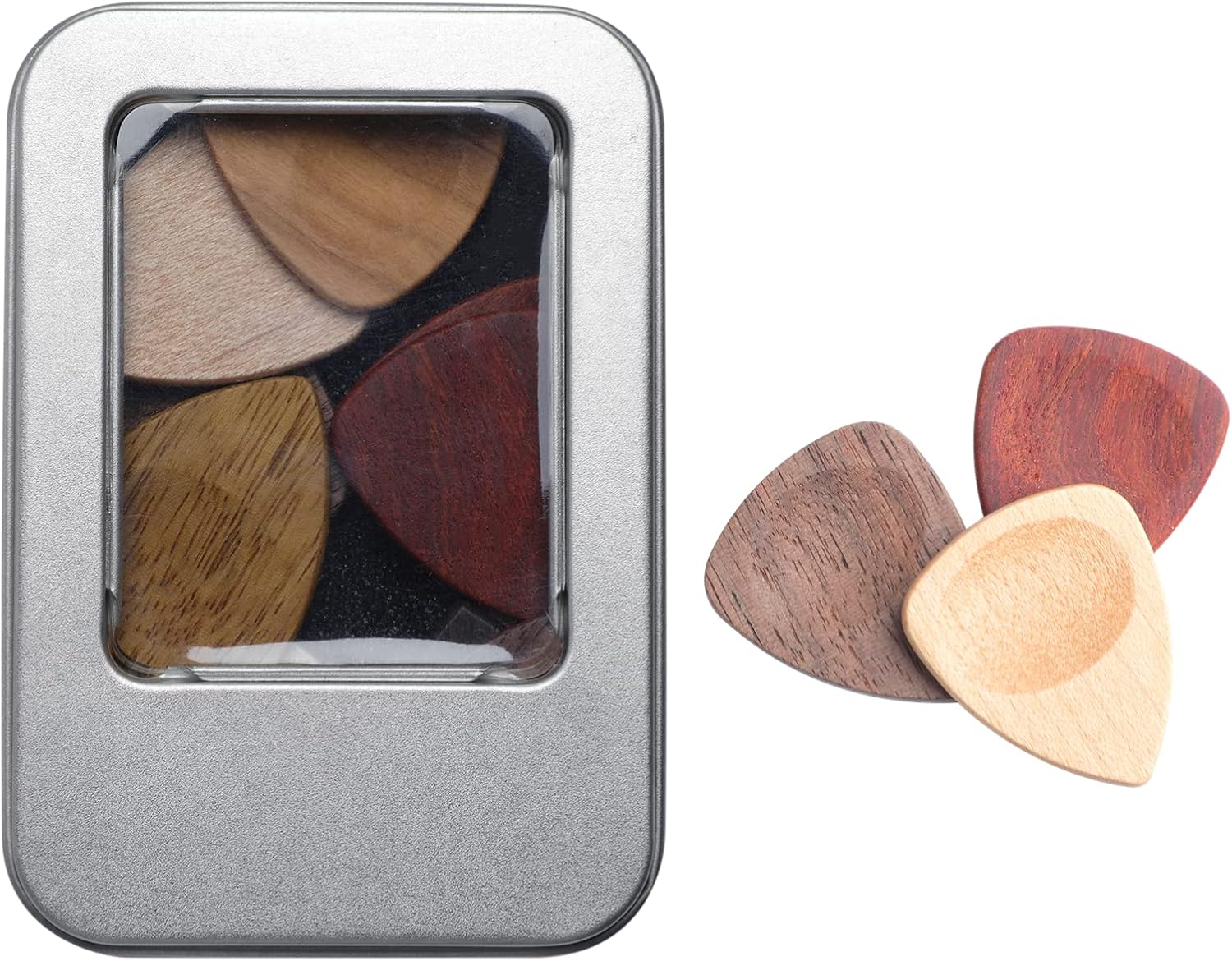 Wooden Guitar Picks, 10pcs Wooden Collector Engraved Guitar Pick Box Classical Triangle Guitar Picks for Acoustic, Classical, Electric, Bass Guitar