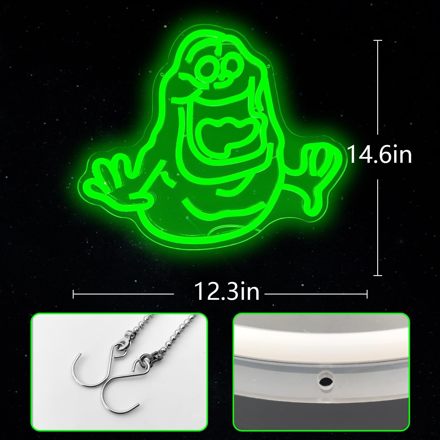 Slimer Neon Sign for Wall Decor Dimmable Green Ghost Neon light Sign Led Ghost Neon Light for Bedroom,Kids Room,Man Cave,Game Room,Neon Party Decorations for Birthday Christmas Gift - Image 4