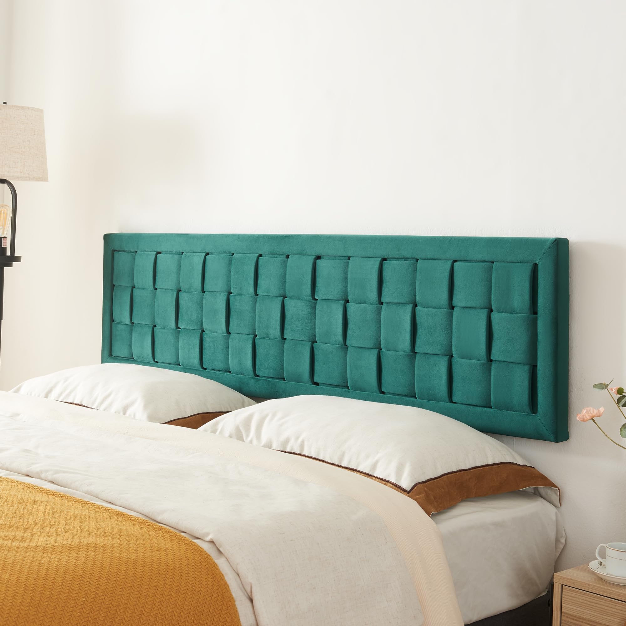 [en.casa] Testiera Imbottita da Parete per Letto Matrimoniale Testata in Velluto con Motivo Intrecciato Pannello Decorativo per Camera da Letto 180 x 45 cm - Verde