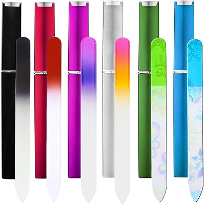 6 Pack Glass Nail File with Case, Crystal Fingernail Files Set, Double Sided Finger Nail Files, Professional Manicure Nail Care for Women
