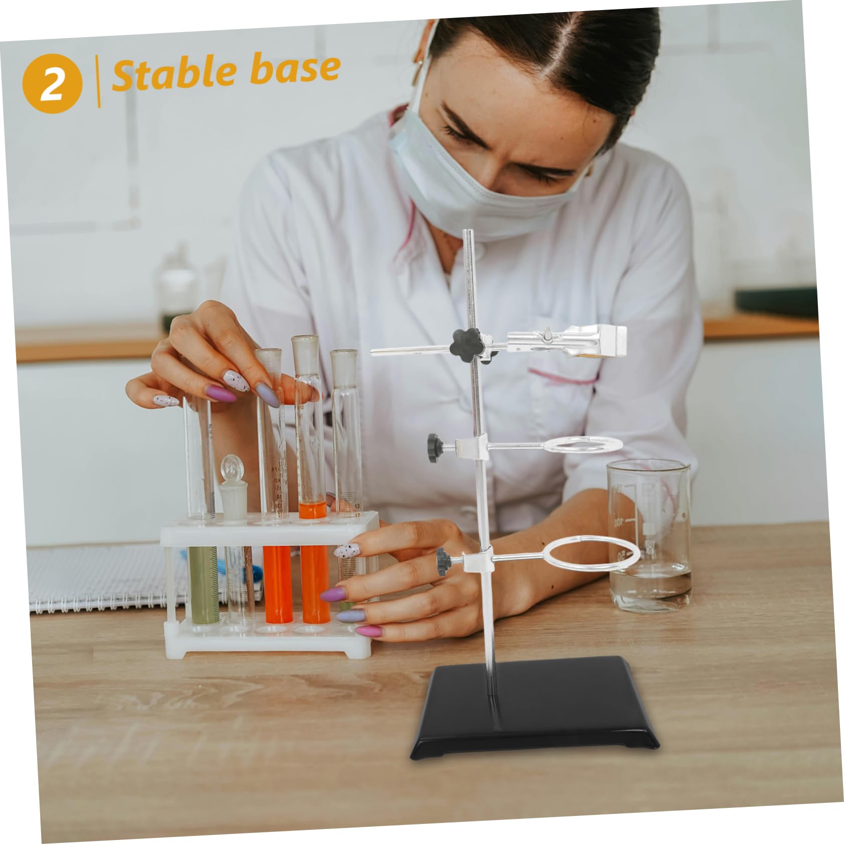 Verstellbares Laborstativ aus Eisen mit Ringklemme, Schwarz 40 Cm | Flaschen und Apparate, Stabile Schwerlast Basis, Kratzschützende Auflage