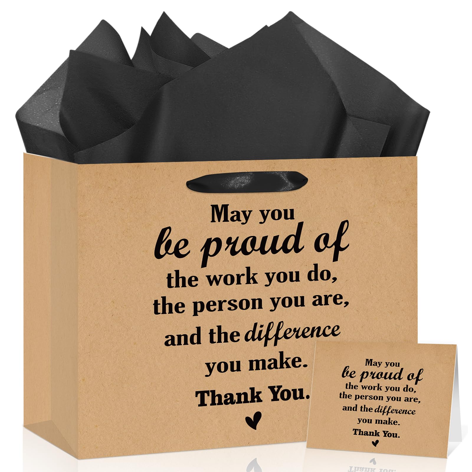 Appreciation Gift Bag with 3 Tissue Paper & Card Large Faux Kraft Black Farewell Going Away Present Bags Retirement Party Supplies Thank You Gifts for Coworker Employee Boss Colleague Women Men