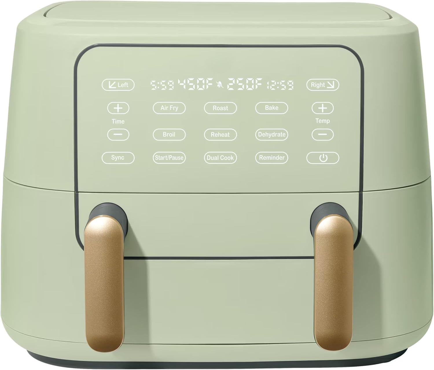 LUGBAR 9 Qt TriZone Dual Basket Air Fryer, EverGood Ceramic Nonstick Coating Drew Barrymore (Sage Gren)