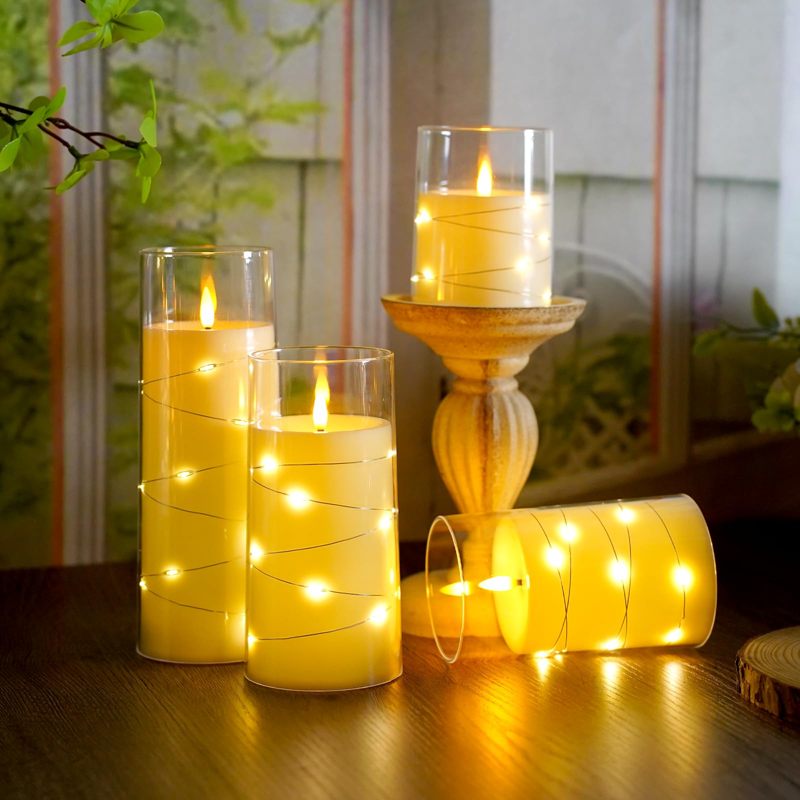 Candele senza fiamma, con filo a stella incorporato, candele a LED tremolanti con telecomando e timer, decorazione per la casa aggiungono un' atmosfera calda e romantica, set di 7 (grigio