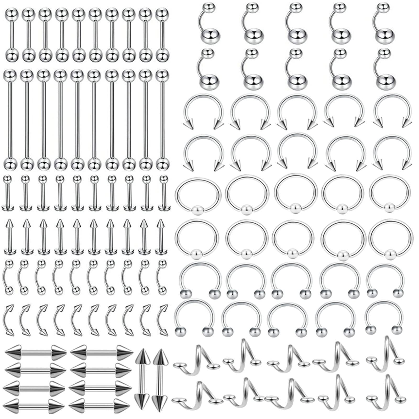 Pierścienie do nosa dla dorosłych, biżuteria do piercingu wieży, stal chirurgiczna, 120 szt., warga, brwi, brzuch, język, grubość 1,2 mm, wiele kształtów, piercing biżuteria, prezent