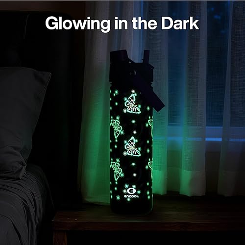 Miniatura 980 de ENCOOL Botella de agua aislada con popote, de acero inoxidable, a prueba de fugas, sin BPA, al vacío de doble pared que se mantiene fría durante 24
