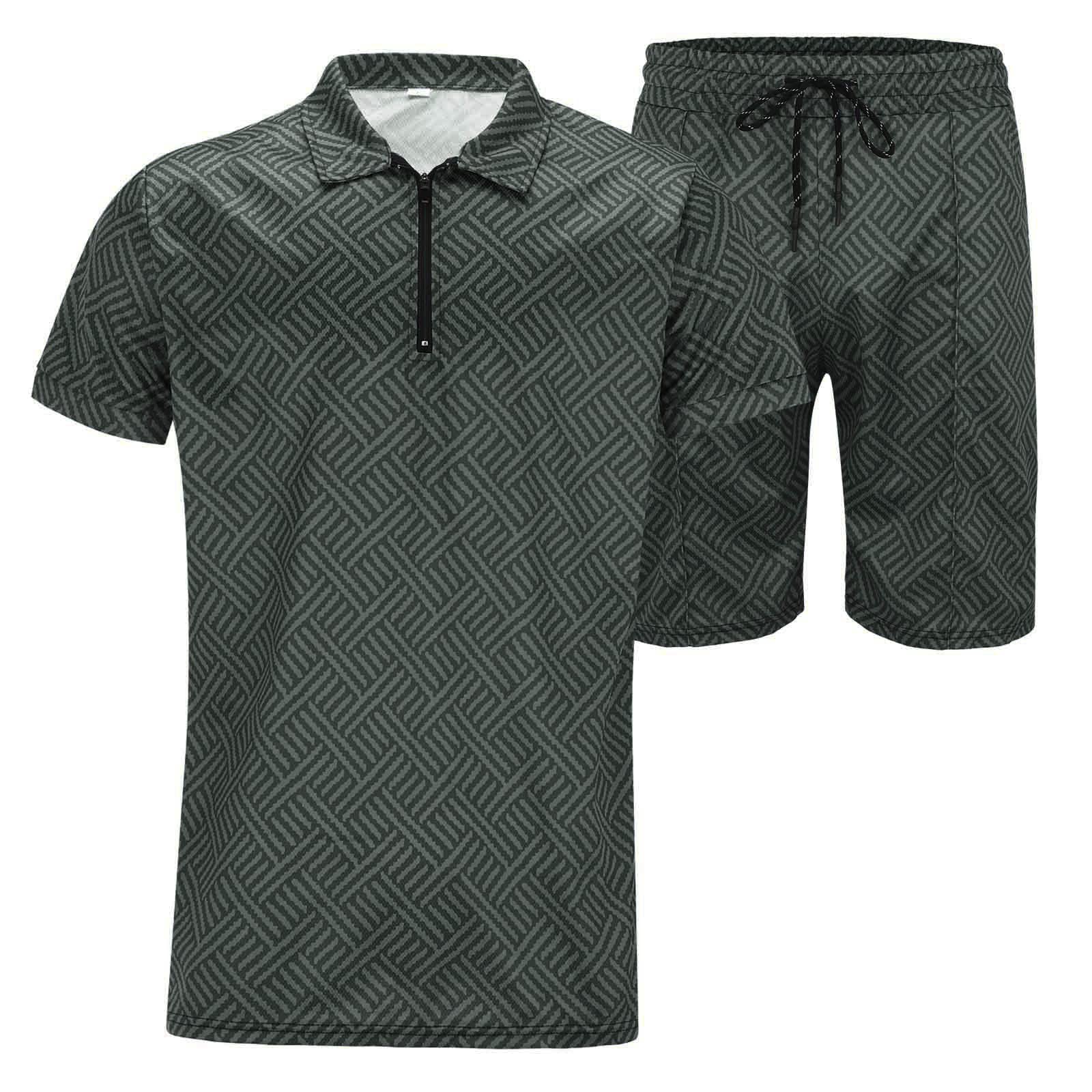 Zweiteiler Herren Sommer Kurz Sport Klamotten Sommer Outfit Sommer Casual Polo Hemd Set Hemd mit Shorts Kurzarm Hawaii Trainingsanzug T-Shirt und Shorts Set Strick Männer