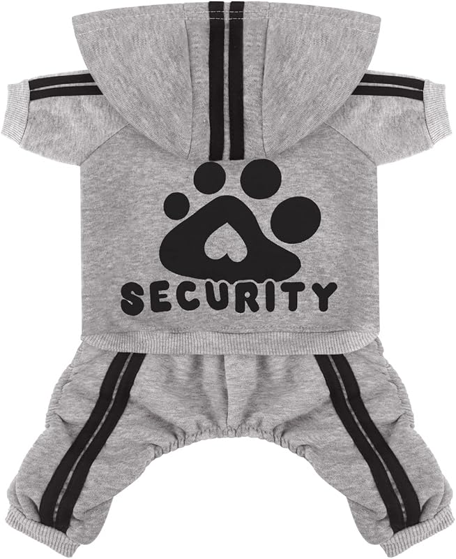 Dog Security Clothes - 4 Legs Jumpsuit Sweatshirt Hoodie - Soft & Warm Winter Outfit Pullover Sweater for Small Medium Large Dogs Cats (Grey, XX-Small)
