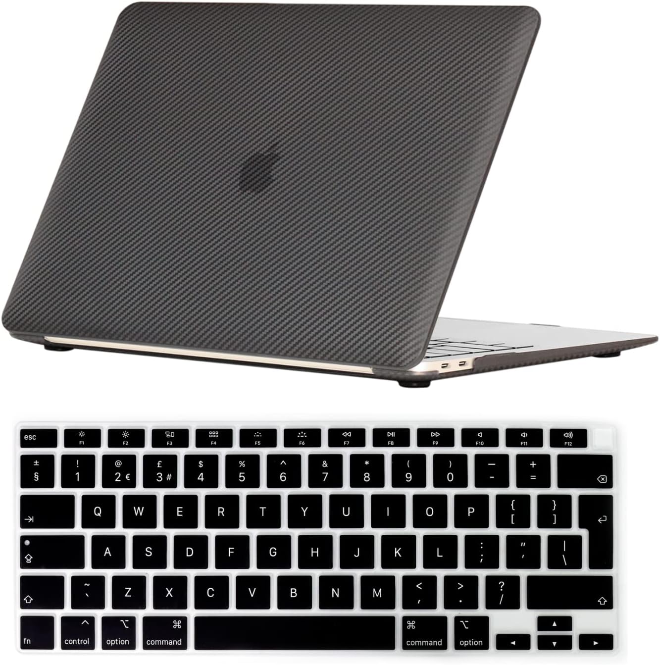 Se7enline Compatible with MacBook Air 13 Inch Case A1932/M1 A2337/A2179 Case 2024 2023 2022 2021 2020 2019 2018 for Mac Air 13-Inch Retina Display Touch ID&Keyboard Cover(UK Layout),Carbon Fiber Black
