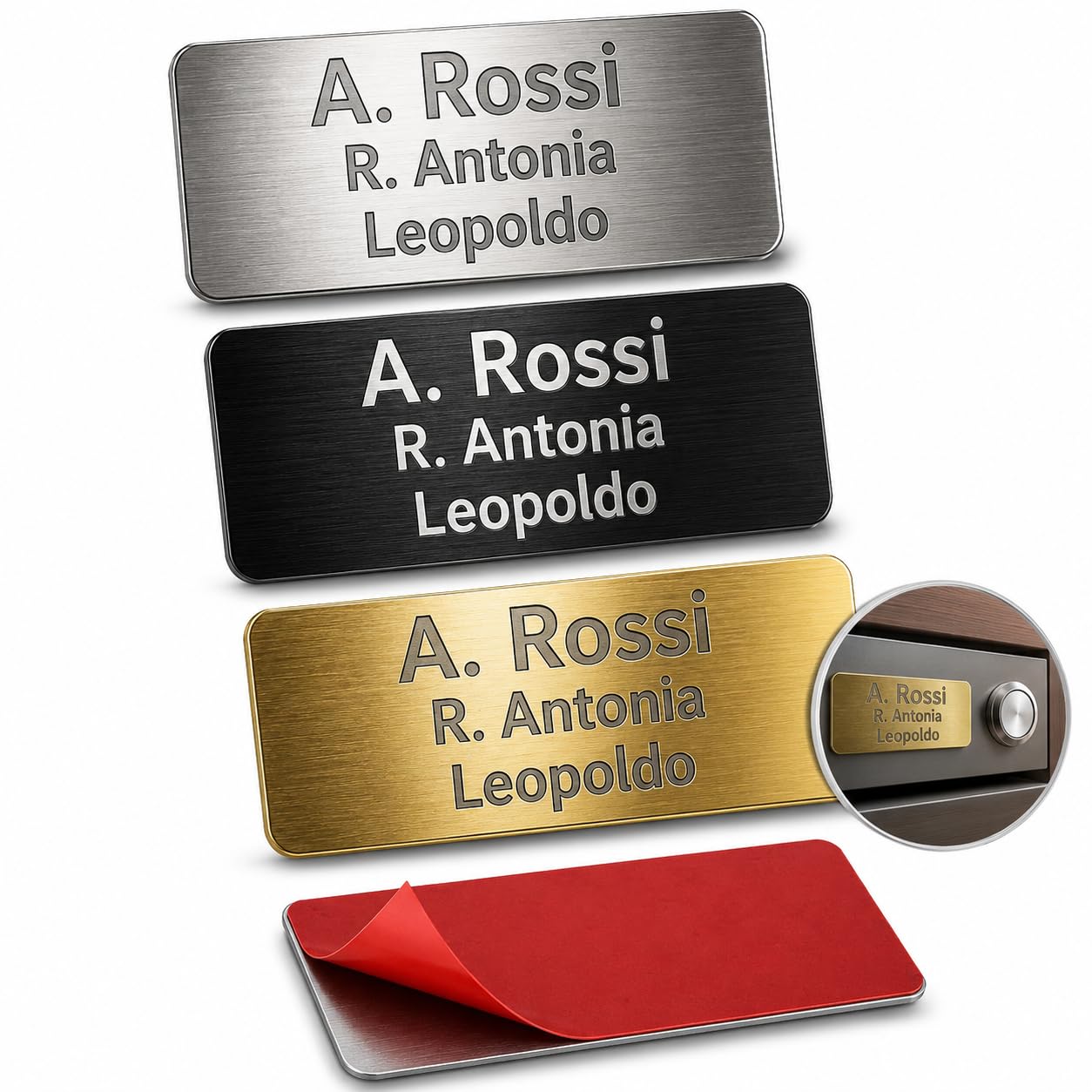 Targhetta Citofono Esterno Personalizzabile - Adesiva, in Acciaio Inox - Incisione Laser - Targhetta Personalizzata per Casa, Porta Ingresso, Armadietti, Cassetta Postale - 7x2cm (Oro)